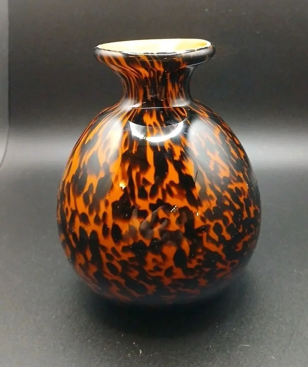 VTG Italian Style Art Glass Bud Vase Tortoiseshell Leopard Butterscotch 5